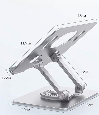 Підставка для планшета Stabletron T6 з  основою для обертання на 360°, алюмінієва, срібна